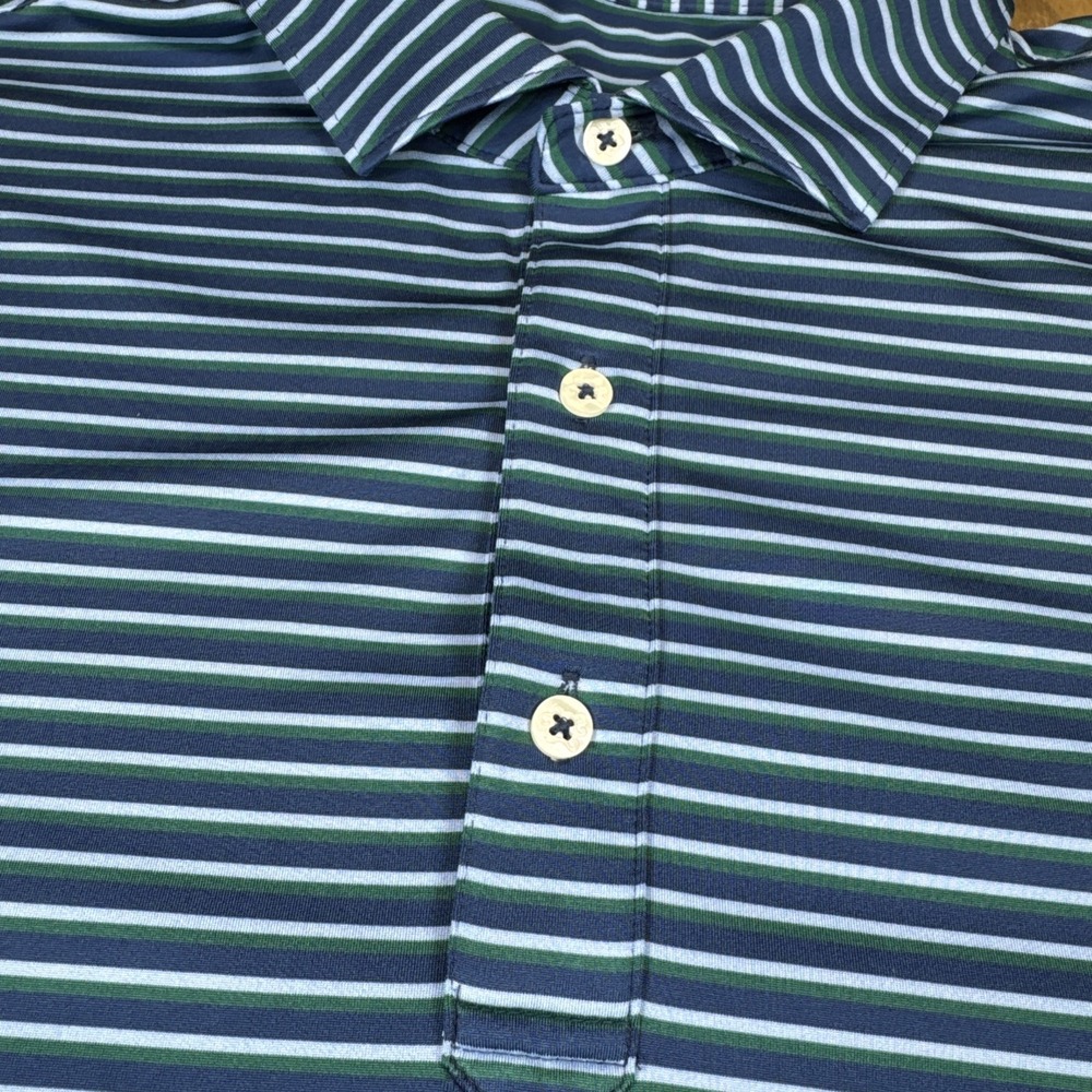 SOLD Turtleson Short Sleeve Golf Polo Shirt Mens XL Blue/Green Striped Logo - Picture 4 of 11